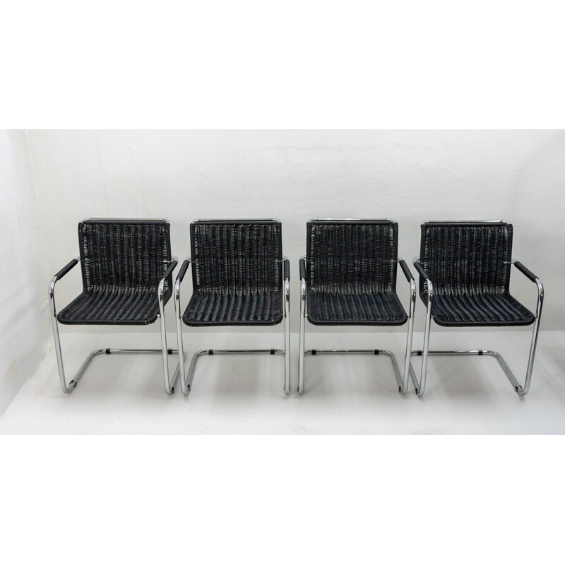 Set of 4 vintage black Mart Stam chairs for Fasem in aluminium 1970