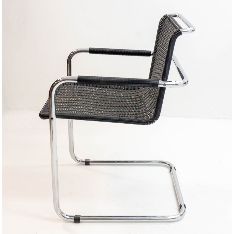 Série de 4 chaises vintage Mart Stam noires pour Fasem en aluminium 1970
