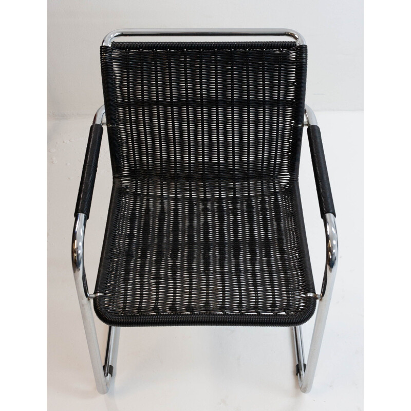 Set of 4 vintage black Mart Stam chairs for Fasem in aluminium 1970