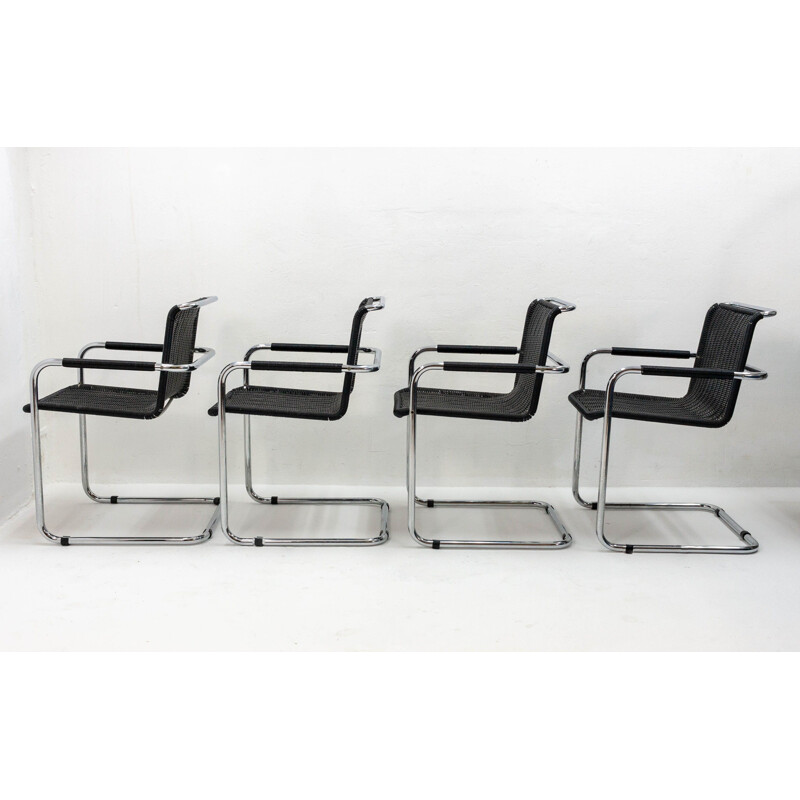 Set of 4 vintage black Mart Stam chairs for Fasem in aluminium 1970