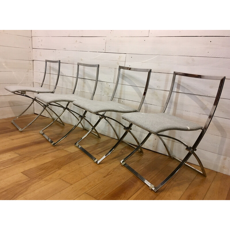 Set of 4 vintage chairs Luisa for Mobel in silvery fabric and steel