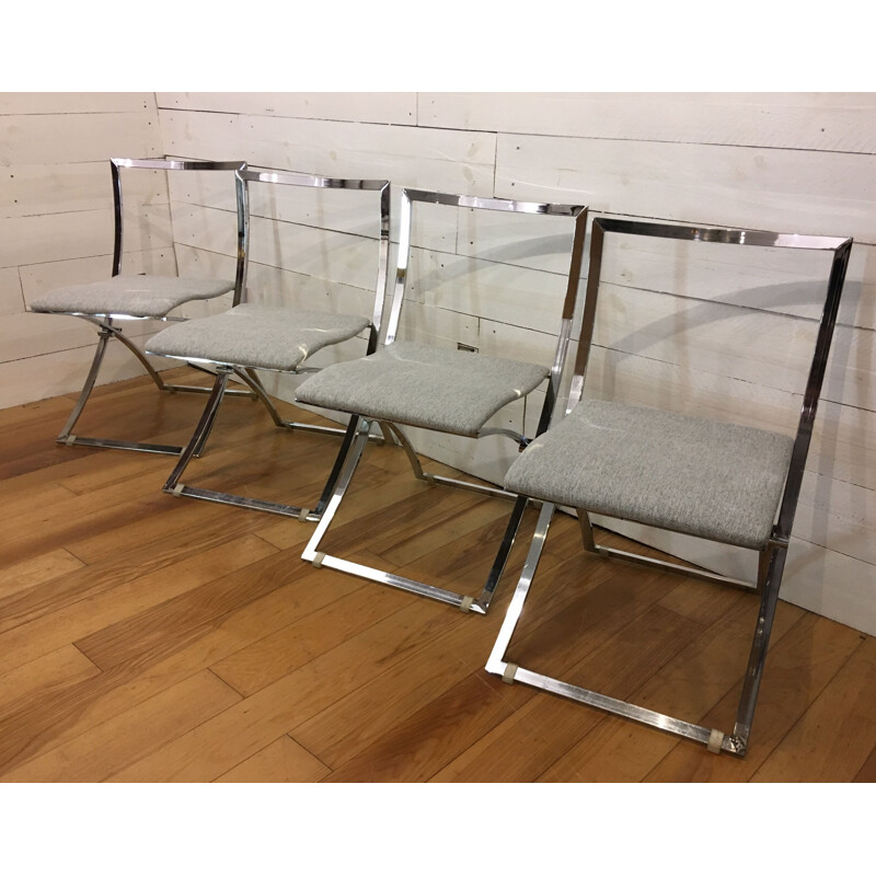 Set of 4 vintage chairs Luisa for Mobel in silvery fabric and steel