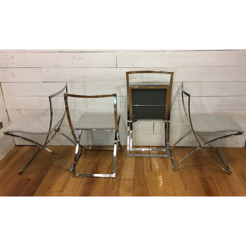 Set of 4 vintage chairs Luisa for Mobel in silvery fabric and steel