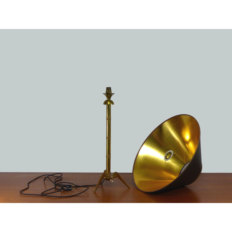 Vintage tripod table lamp in golden brass 1960