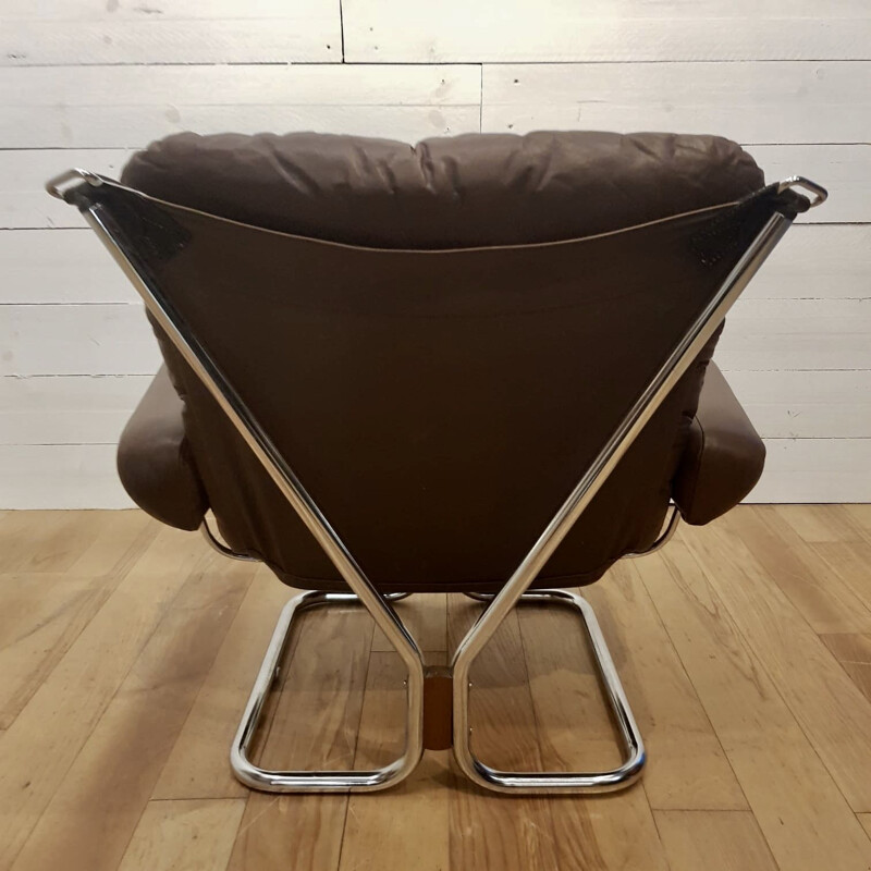 Vintage armchair for Westnofa in chocolate brown leather 1970