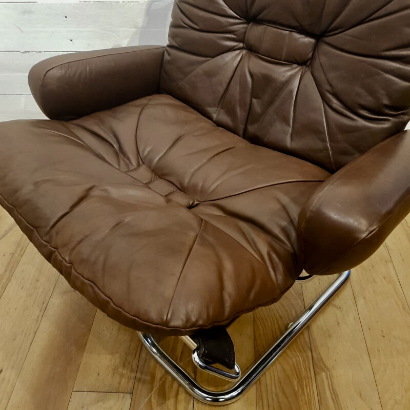 Vintage armchair for Westnofa in chocolate brown leather 1970