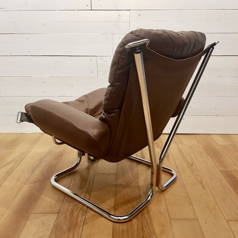 Vintage armchair for Westnofa in chocolate brown leather 1970