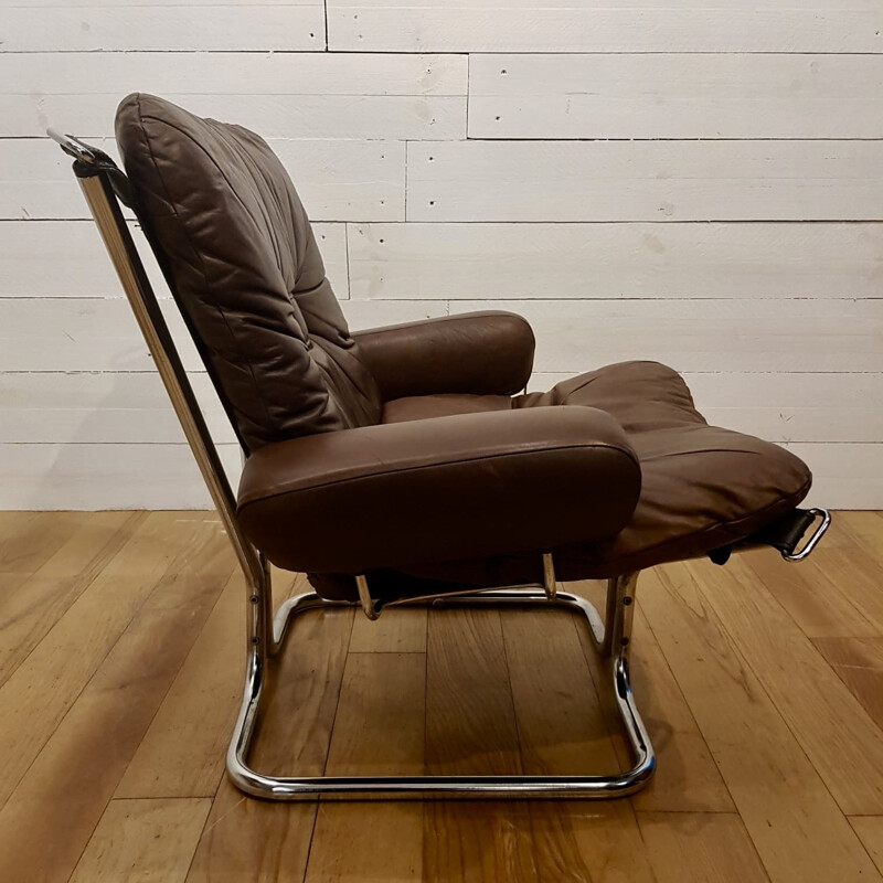 Fauteuil vintage pour Westnofa en cuir chocolat en cuir chocolat 1970s