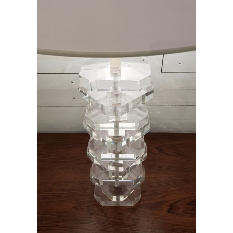 french vintage column lamp in plexiglas 1970