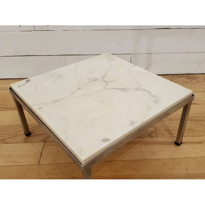 Vintage square white marble and chrome coffee table 1970