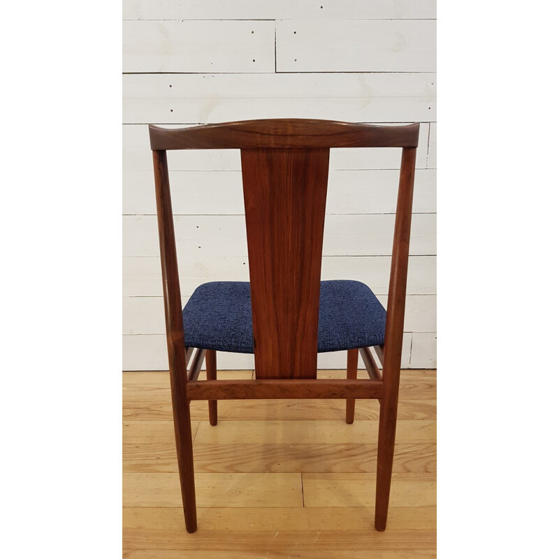 Set 4 vintage chairs for Danex in rosewood and blue fabric 1960