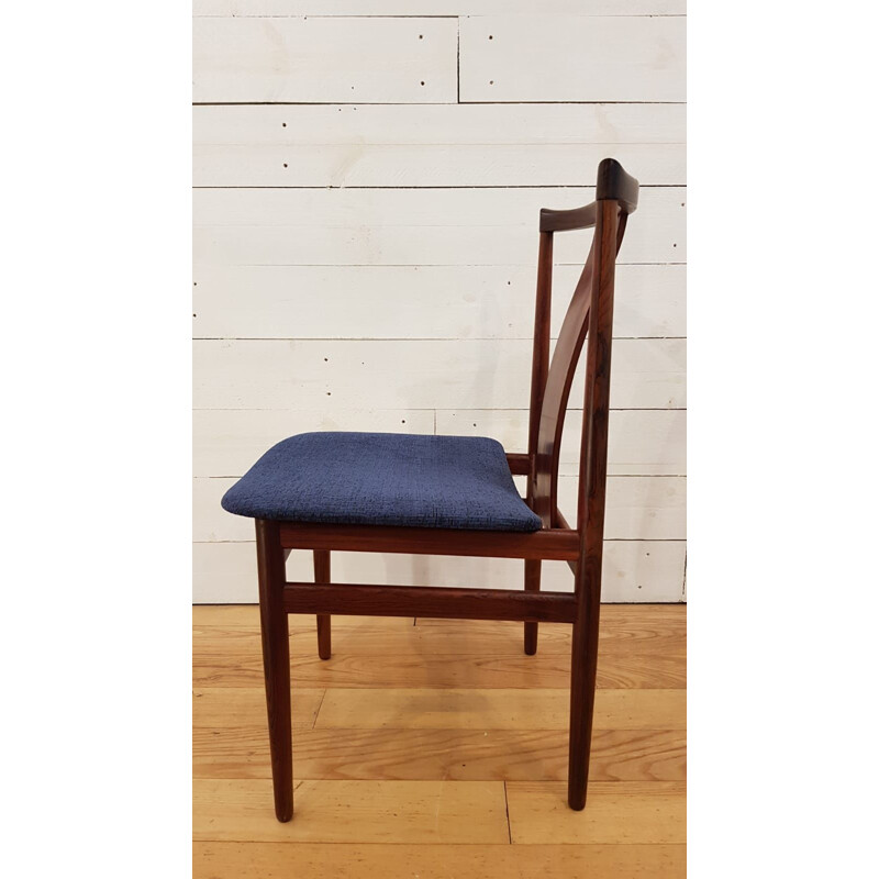 Set 4 vintage chairs for Danex in rosewood and blue fabric 1960