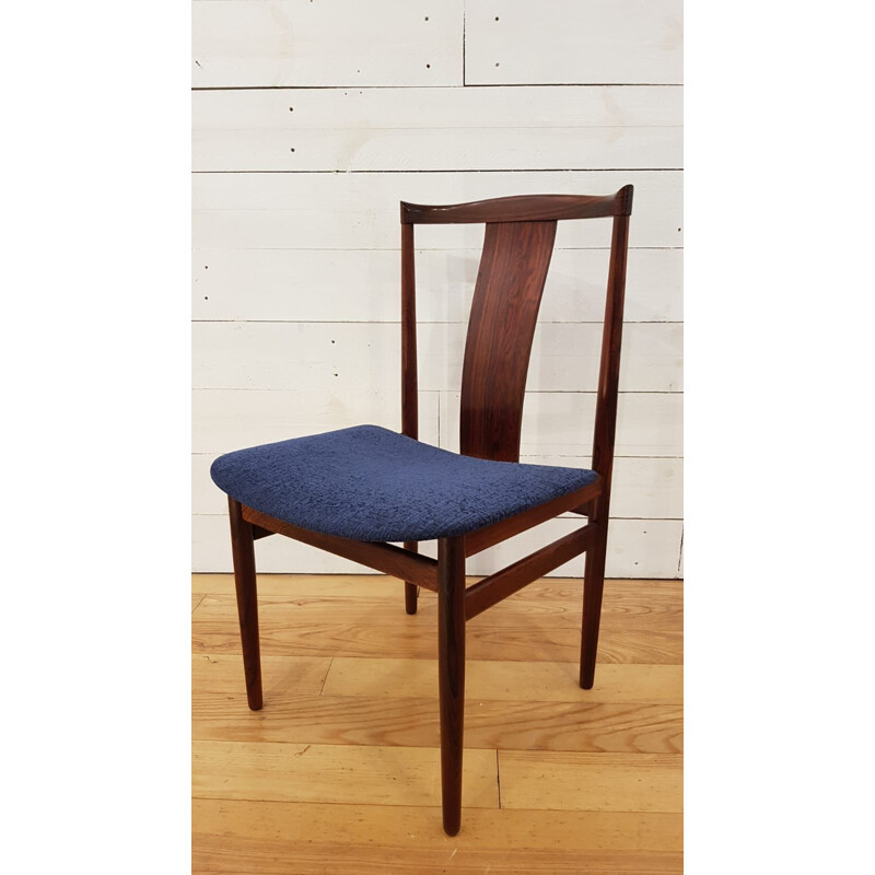 Set 4 vintage chairs for Danex in rosewood and blue fabric 1960