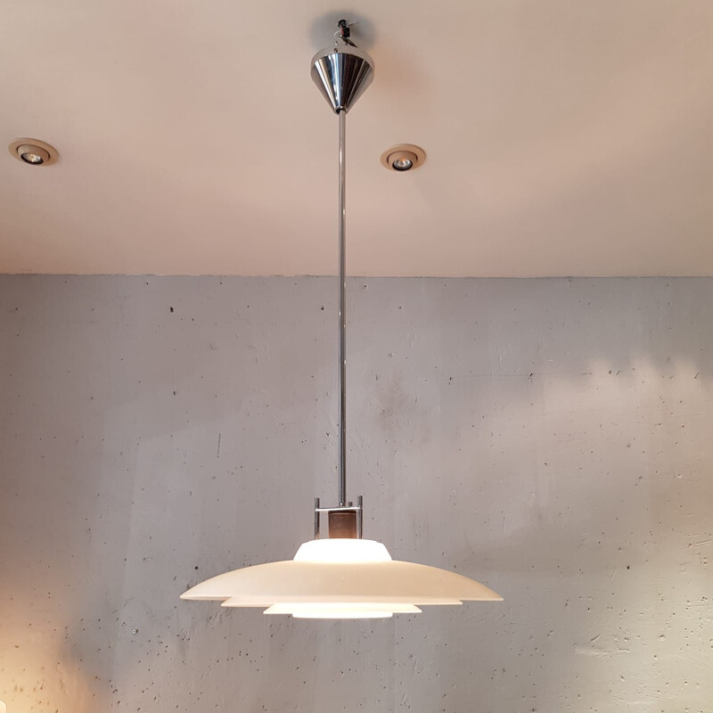 Prandina pendant in chrome and opaline, Italy 1980