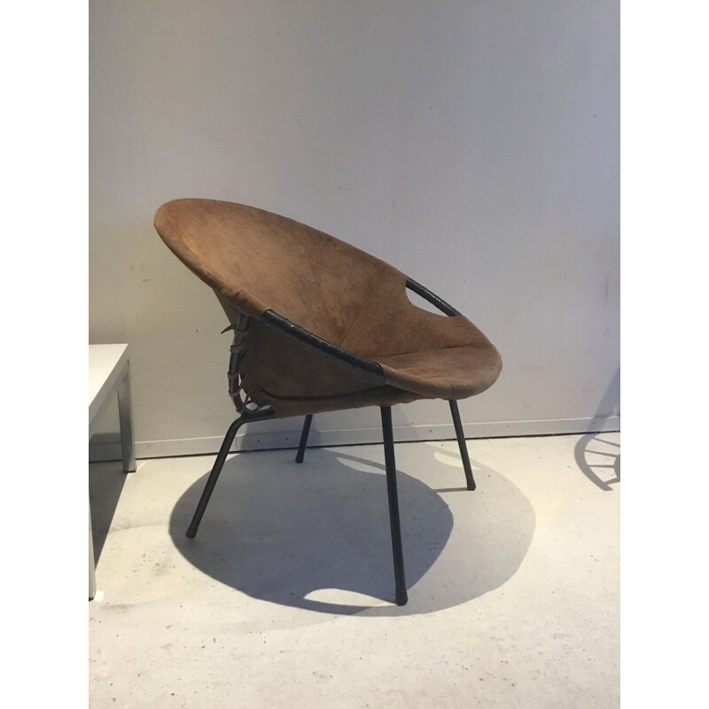 Vintage Suede Balloon Chair from Lusch & Co, 1960