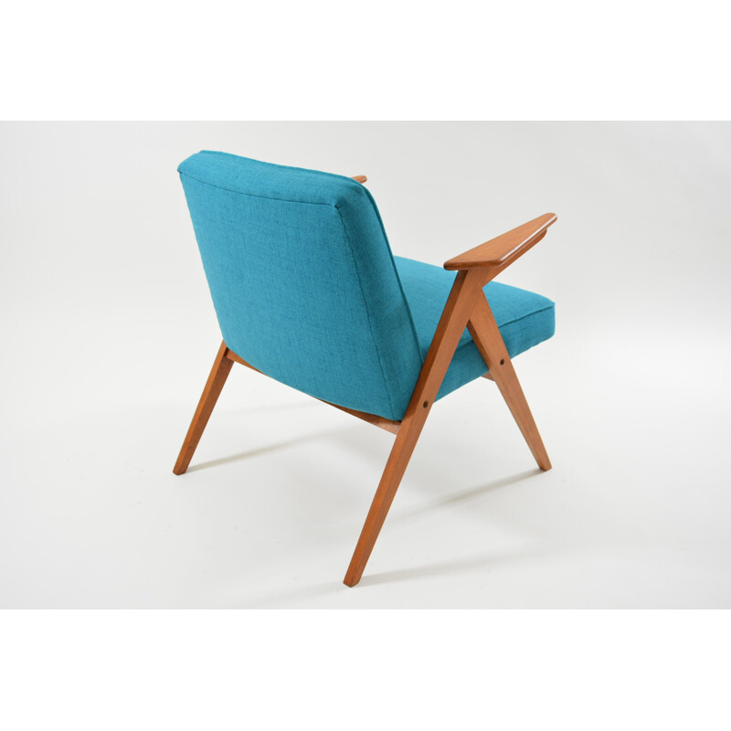 Vintage Bunny armchair in blue-green fabric and wood 1960