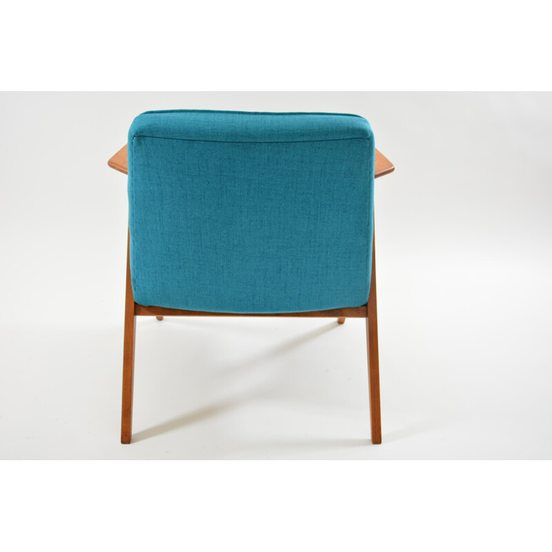 Vintage Bunny armchair in blue-green fabric and wood 1960