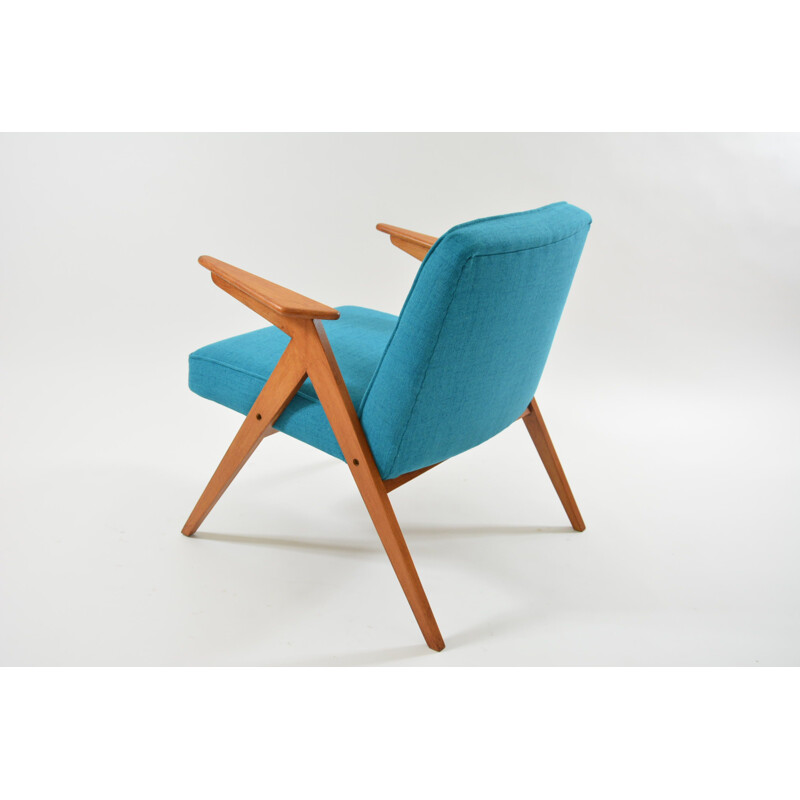 Vintage Bunny armchair in blue-green fabric and wood 1960