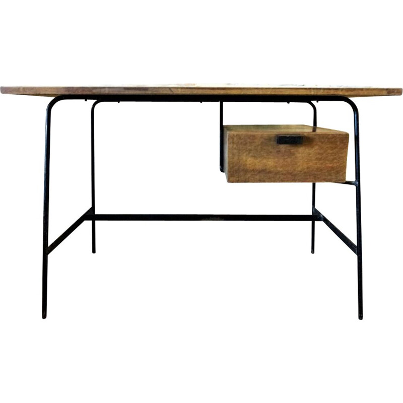 Vintage CM 178 desk by Pierre Paulin in oak and metal 1950