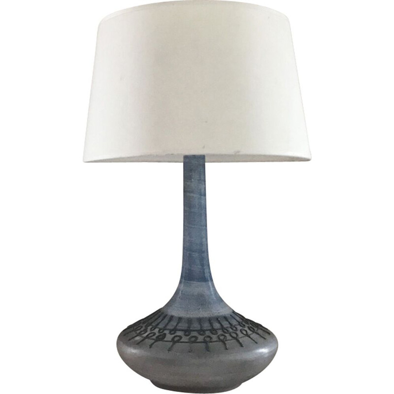 Lampe vintage française de Cera Sapa en céramique bleue 1960