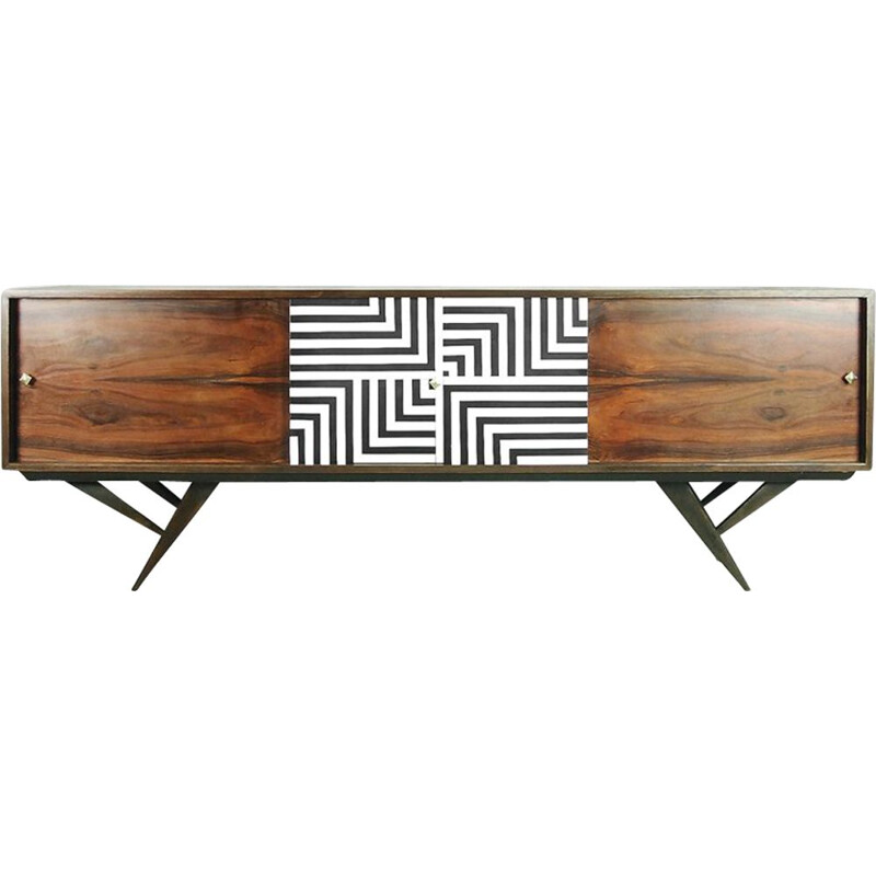 Vintage scandinavian rosewood and walnut sideboard with labyrinth patterns