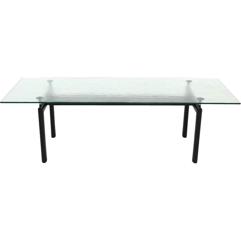 Vintage LC6 table for Cassina in glass and black metal 1980