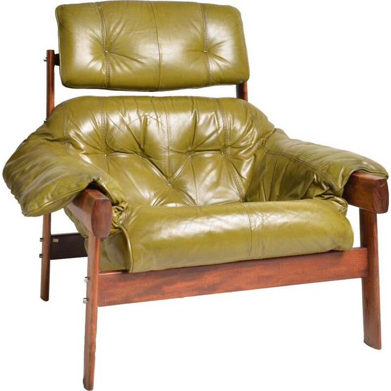Vintage MP041 armchair for Lafer in green leather and mahogany