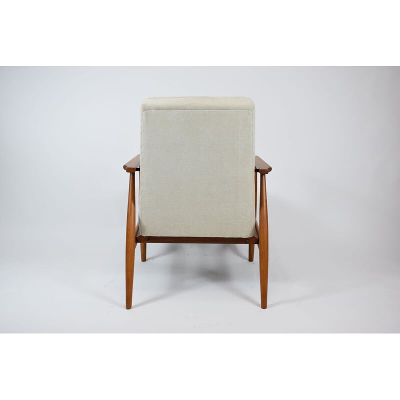Vintage Fox armchair in ivory fabric and wood 1960