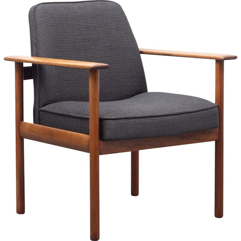 Vintage scandinavian teak armchair in gray fabric 1960s