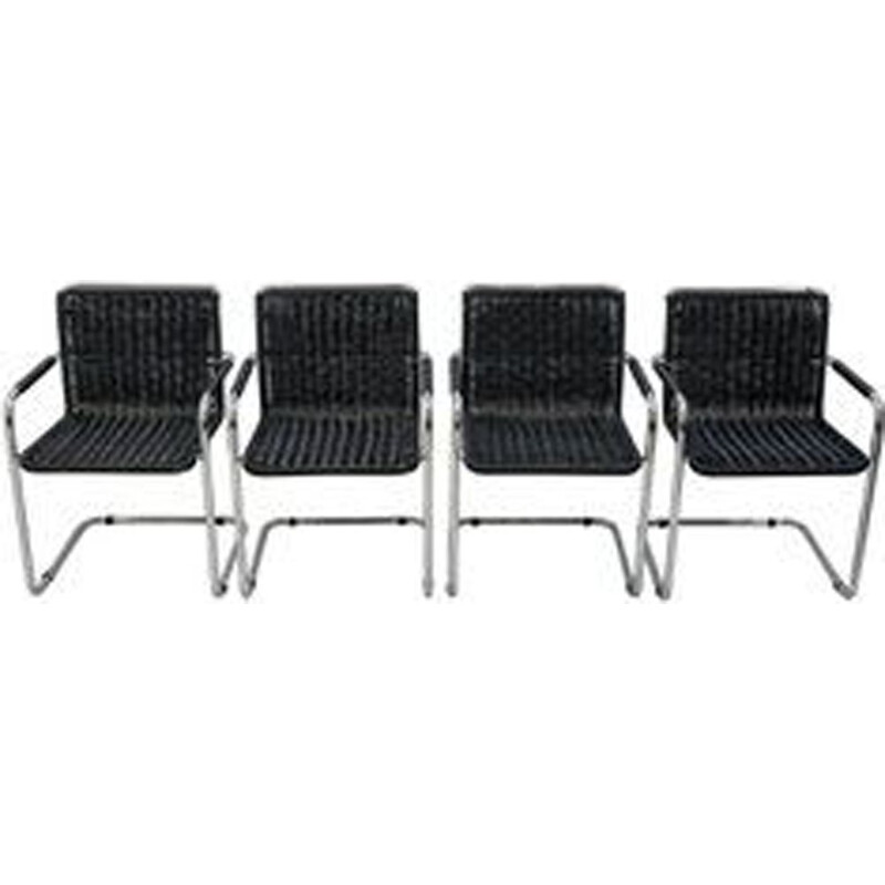 Série de 4 chaises vintage Mart Stam noires pour Fasem en aluminium 1970