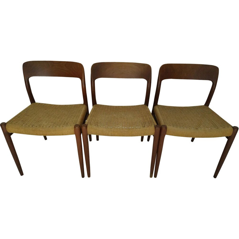 Set of 3 vintage scandinavian chairs by Moller in teak 1960