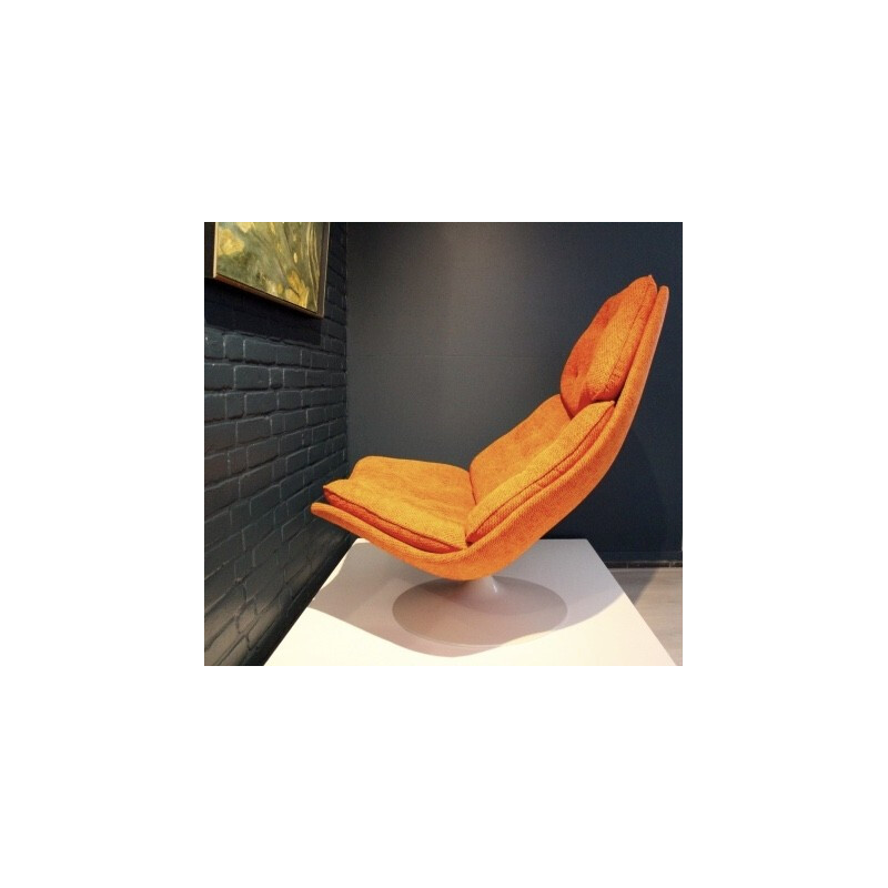 Chaise pivotante F590 en tissu orange et bois, Geoffrey HARCOURT - 1960