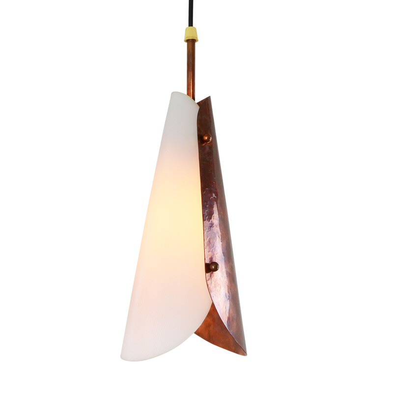 Vintage scandinavian pendant light in acrylic and copper 1950