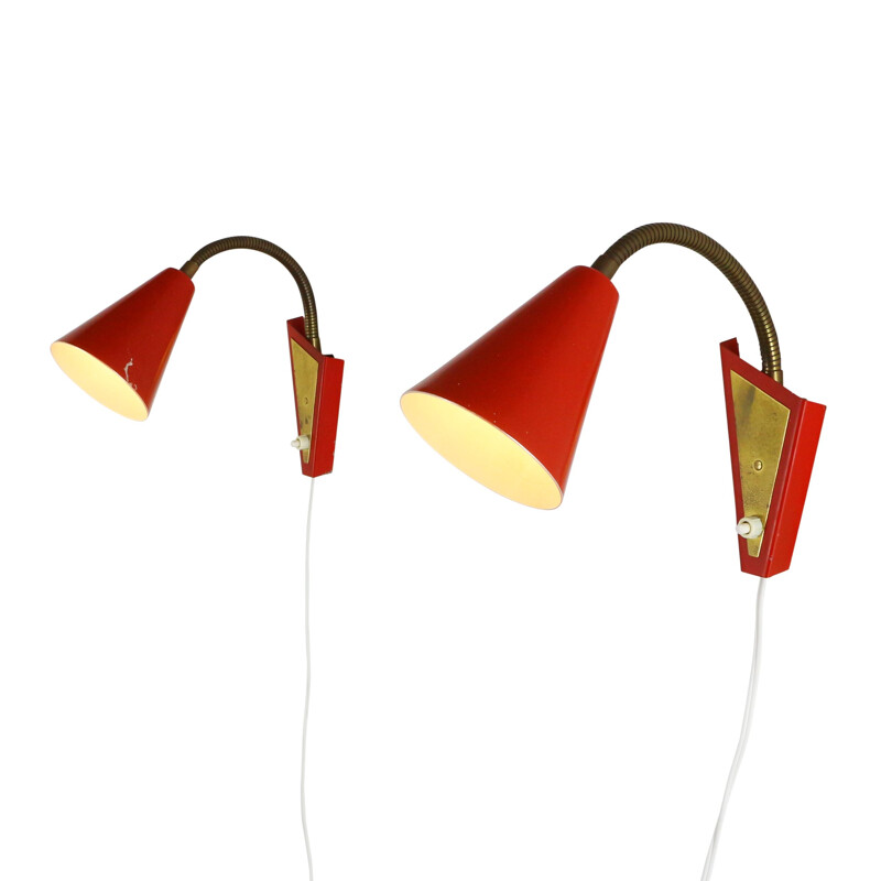 Pair of vintage wall lights in red aluminium 1960s