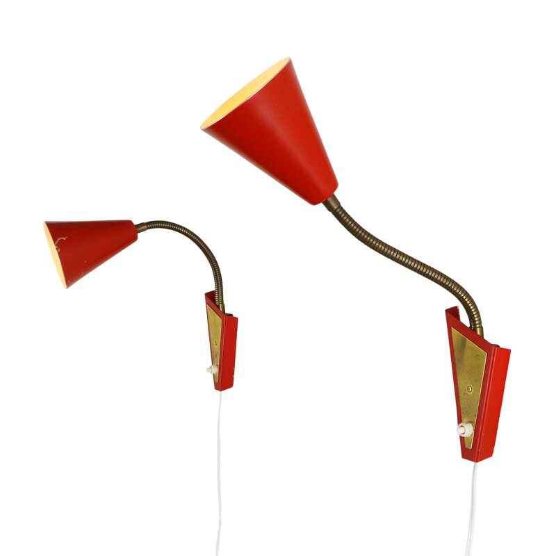 Pair of vintage wall lights in red aluminium 1960s