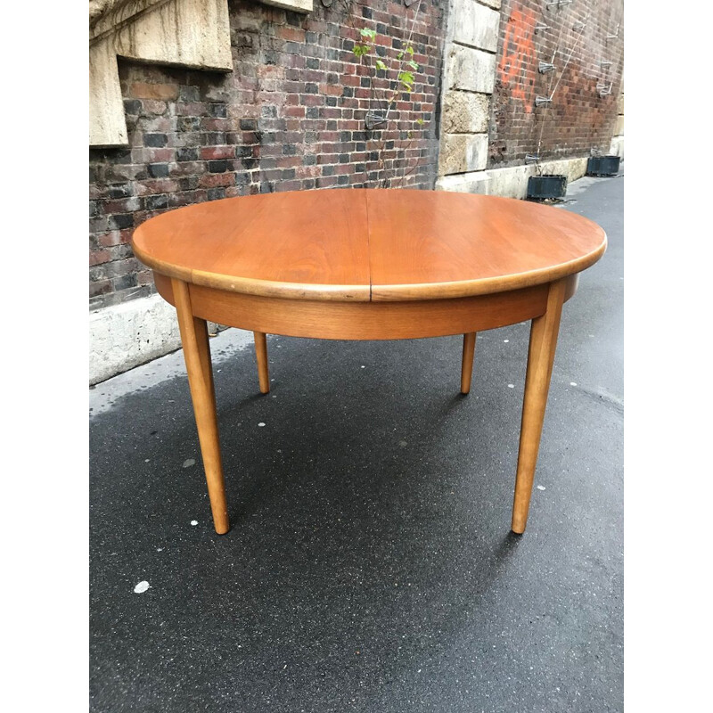 Table vintage circulaire scandinave en bois 1960