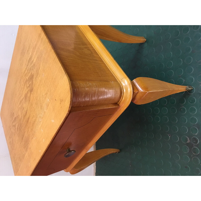 Vintage french bedside table in wood and brass 1960