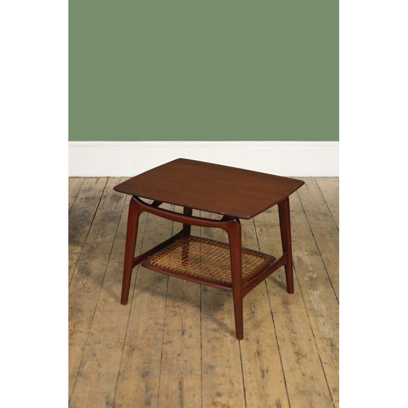 Vintage dutch side Table by Louis van Teeffelen in teak and rattan
