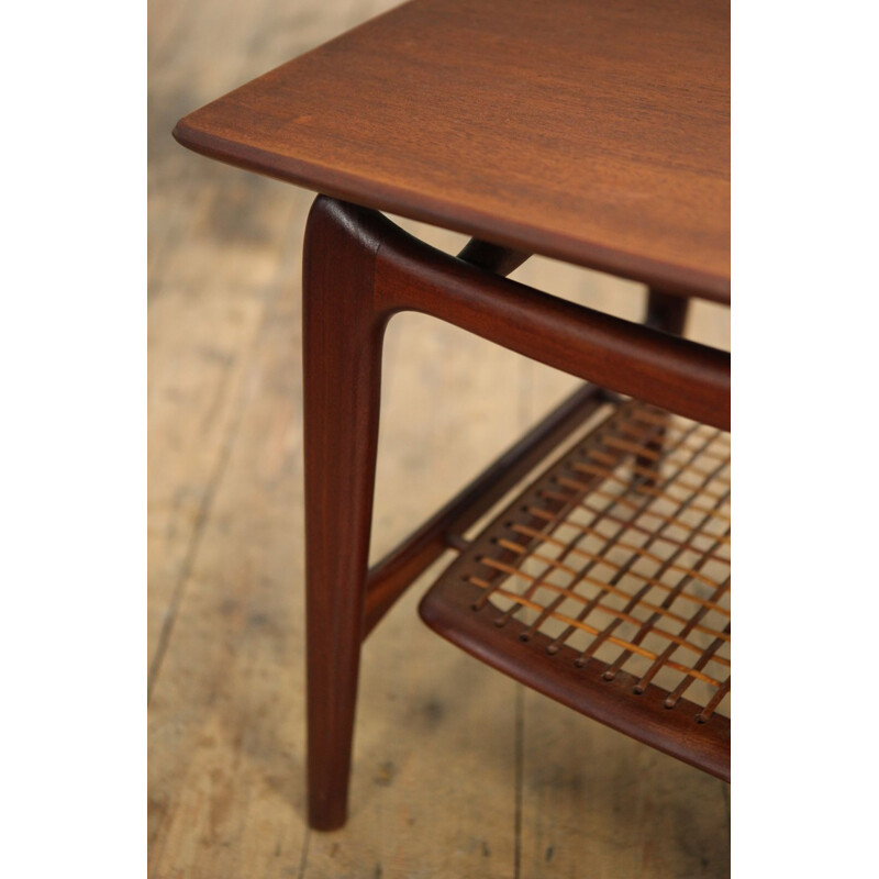 Vintage dutch side Table by Louis van Teeffelen in teak and rattan