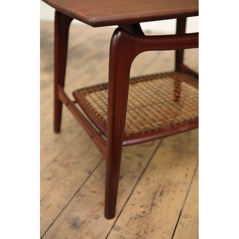 Vintage dutch side Table by Louis van Teeffelen in teak and rattan