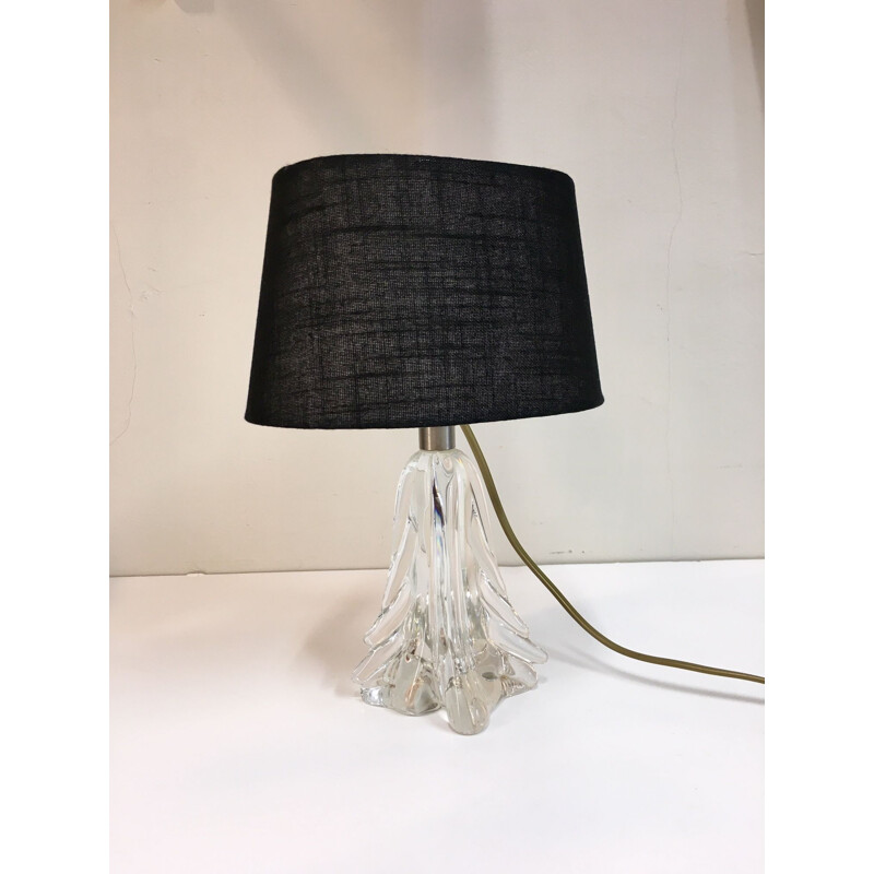 Vintage french lamp in black fabric and glass 1930