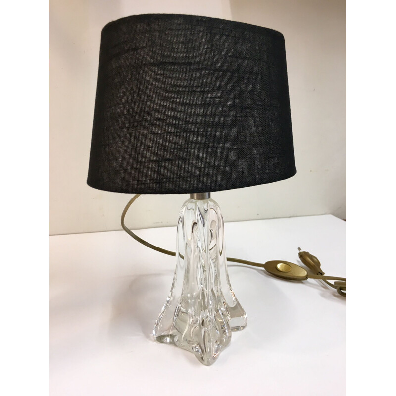 Vintage french lamp in black fabric and glass 1930