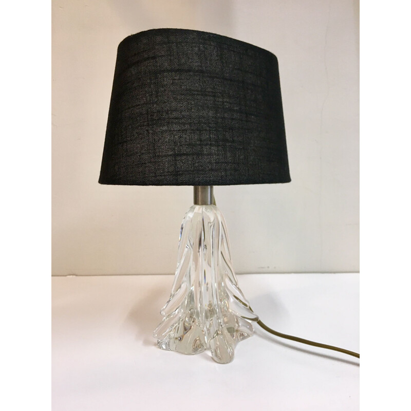 Vintage french lamp in black fabric and glass 1930