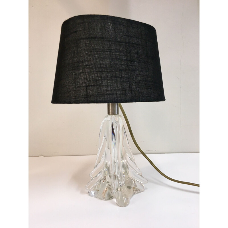 Vintage french lamp in black fabric and glass 1930