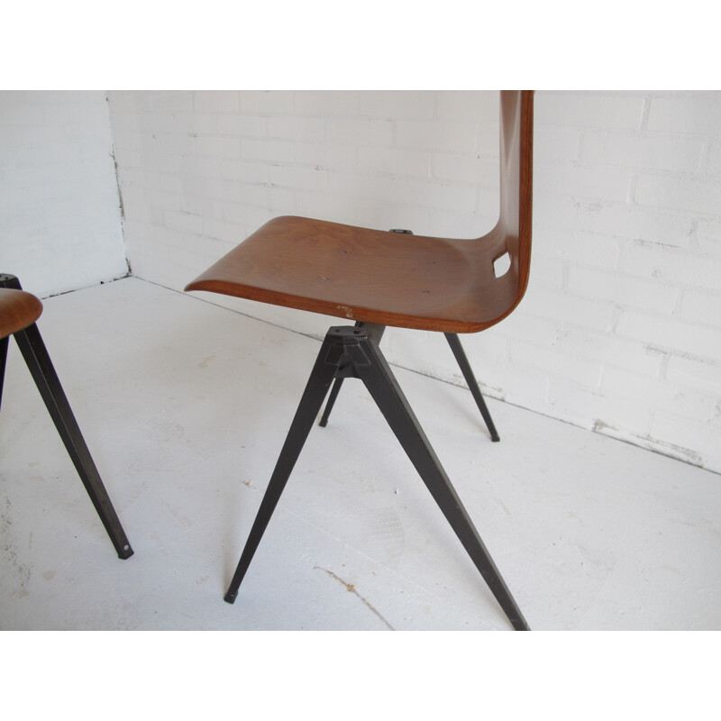Pair of industrial chairs in wood and steel - 1960s