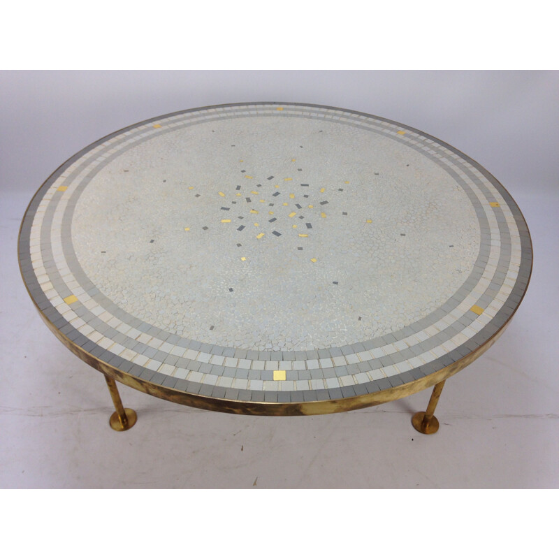 Table vintage circulaire de Berthold Muller en mosaïque 1950