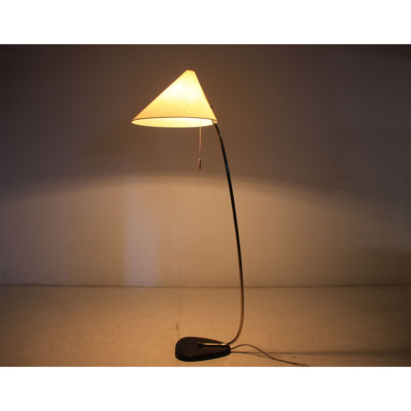 Vintage german floor lamp in brass and paper 1950