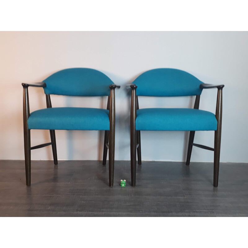 Cadeiras de faia Vintage e de tecido azul de Kurt Olsen para Slagelse Mobelvaerk, Dinamarca 1950