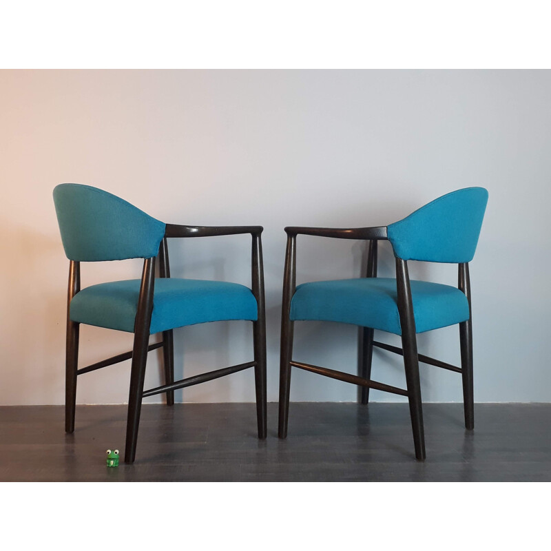 Vintage-Stühle aus Buchenholz und blauem Stoff von Kurt Olsen für Slagelse Mobelvaerk, Dänemark 1950