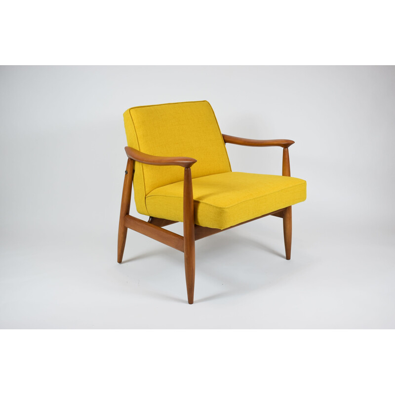 Vintage Warsovie armchair in yellow fabric and wood 1960 Warsaw